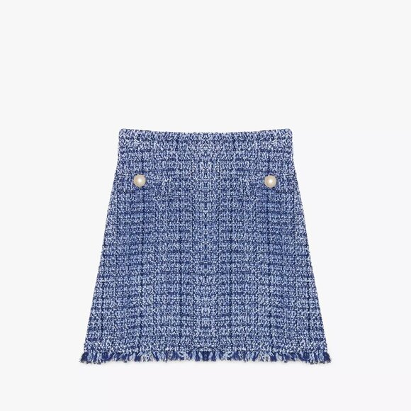 ♠️ Kate Spade Gabrielle Tweed Skirt, Pearl Accent French Navy Cosmic Blue - Picture 2 of 5